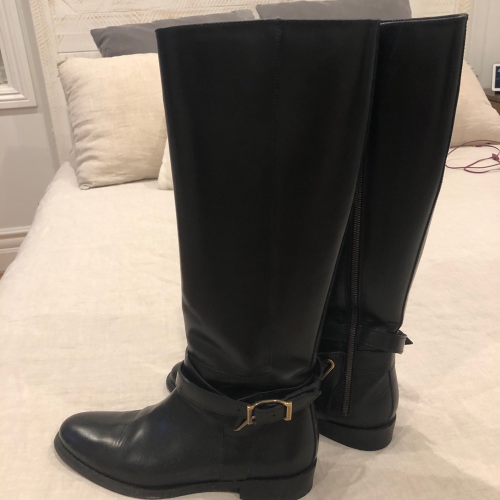 Burberry black leather riding boots (worn once!)
